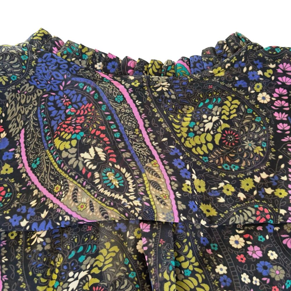 Dolan Anthropologie Black Floral Print Long Sleeve Semi-Sheer Blouse Size Medium - Picture 7 of 7